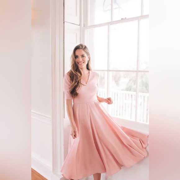 Gal Meets Glam Dresses & Skirts - Gal Meets Glam Collection Edith City Crepe Fit & Flare Pink Midi Dress 8